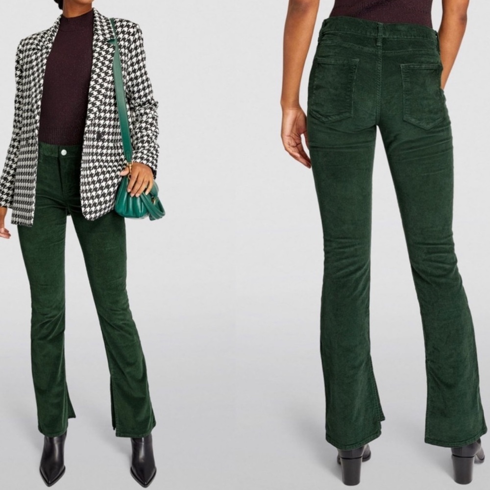 FRAME Le Mini Boot Corduroy Green High Waisted Pants Trousers Jeans
